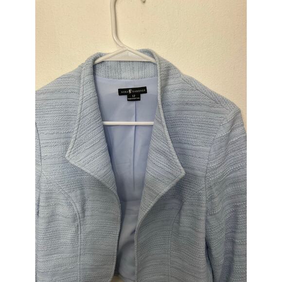 Nora Gardner Light Blue Textured Open Front Cropped Tailored Blazer Sz 12 Large - Picture 4 of 6